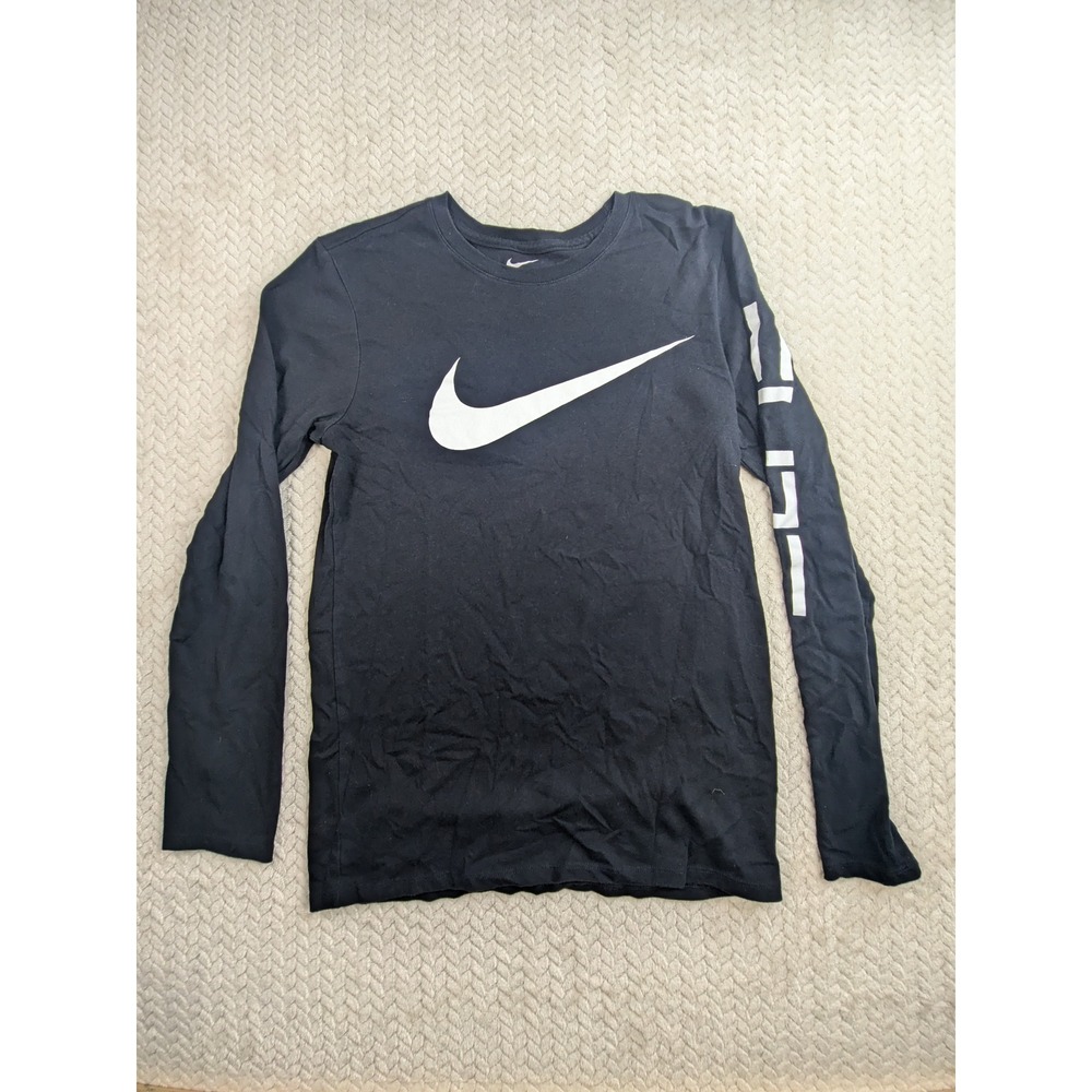 Nike Dri-FIT Long Sleeve Athletic Cut Tee Black Swoosh Logo Shirt Elite Sleeve S